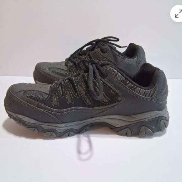 Skechers Men’s Work Shoes Sz 9 Steel Toe Black Leather Memory Foam low top - Picture 2 of 9